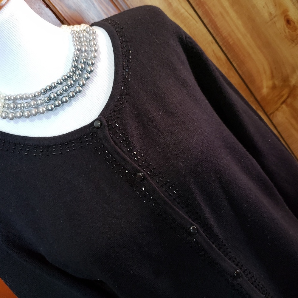Jaclyn Smith Black Beaded Cardigan.  Large